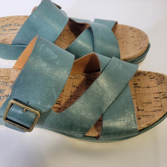 Kork-Ease Womens Callie Sandals Slides Wedge Heel Tan Teal Blue Leather Size 10M - Picture 3 of 9